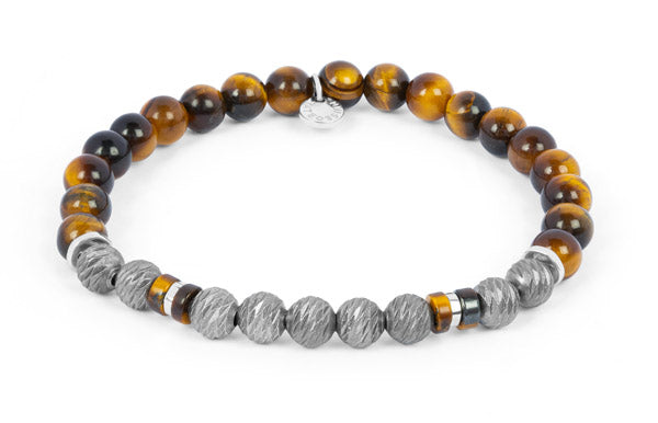 Argento Graffiato bracelet with tiger eye in rhodium-plated sterling silver