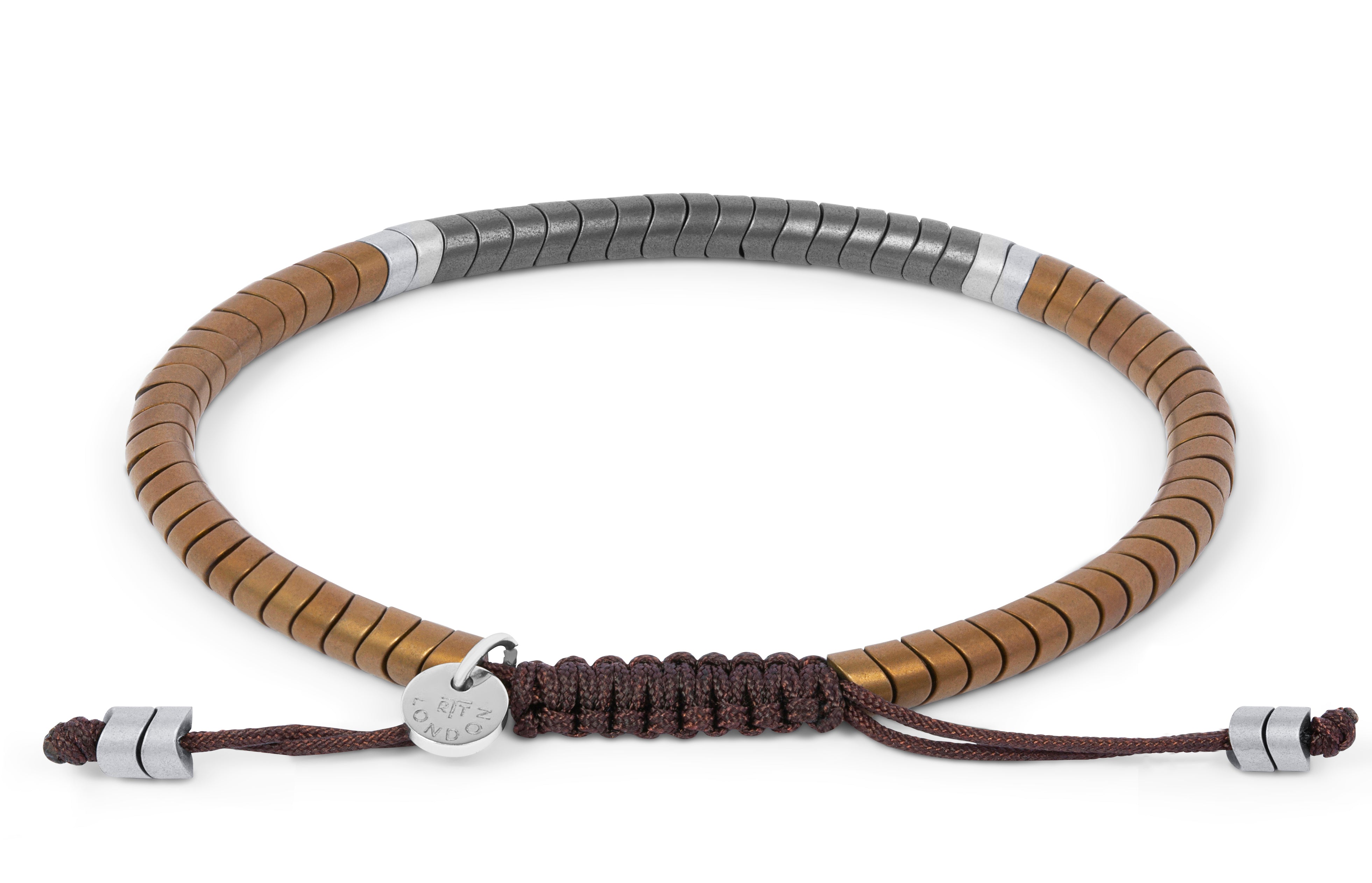 Tateossian Ghana Hematite Macrame Bracelet in Grey and Brown (M Size)