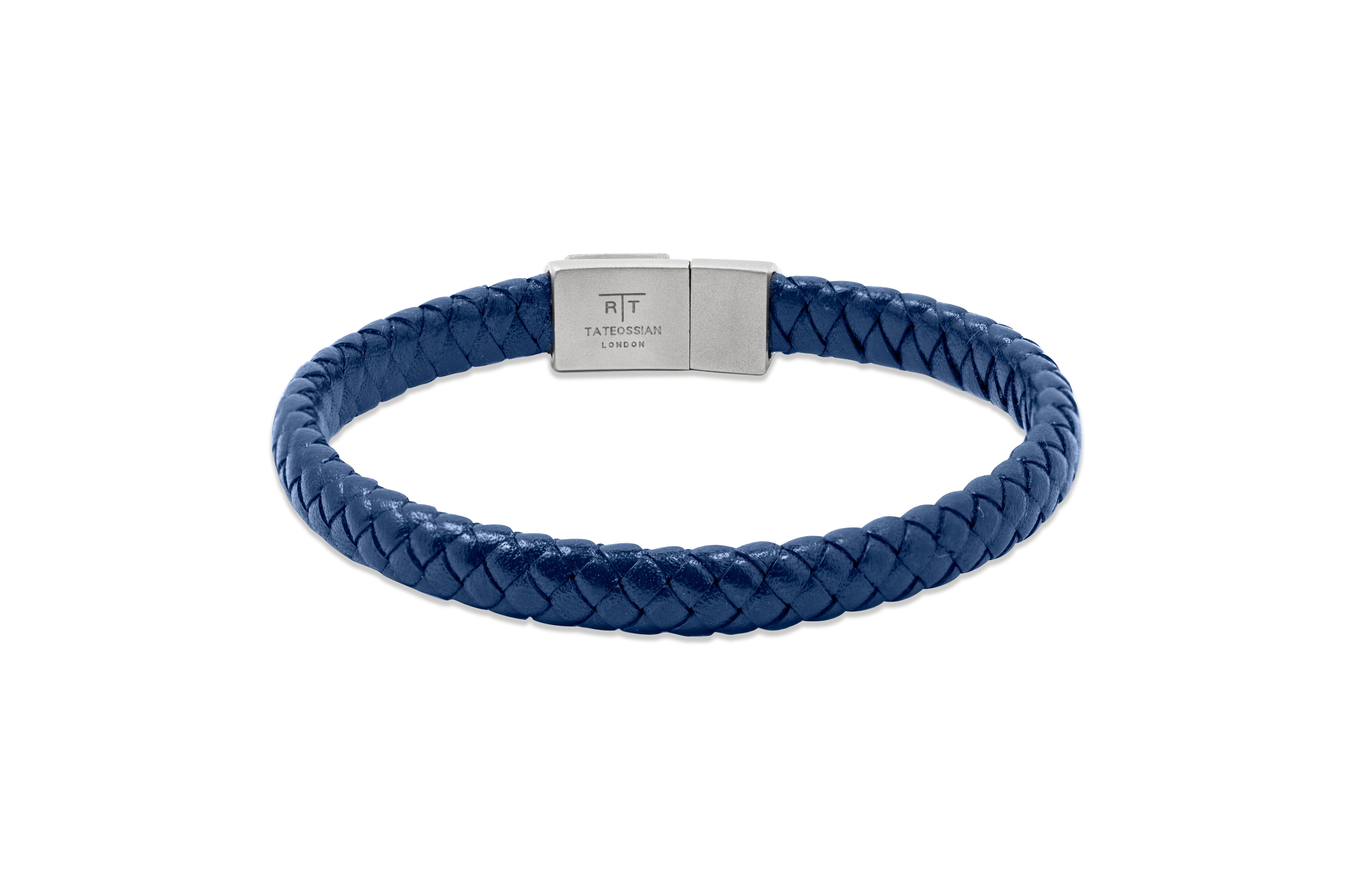 Tateossian Robot Slide bracelet in Italian blue leather with stainless-steel M Size)