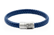 Tateossian Robot Slide bracelet in Italian blue leather with stainless-steel M Size)