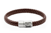 Tateossian Robot Slide bracelet in Italian brown leather with stainless steel (S Size)