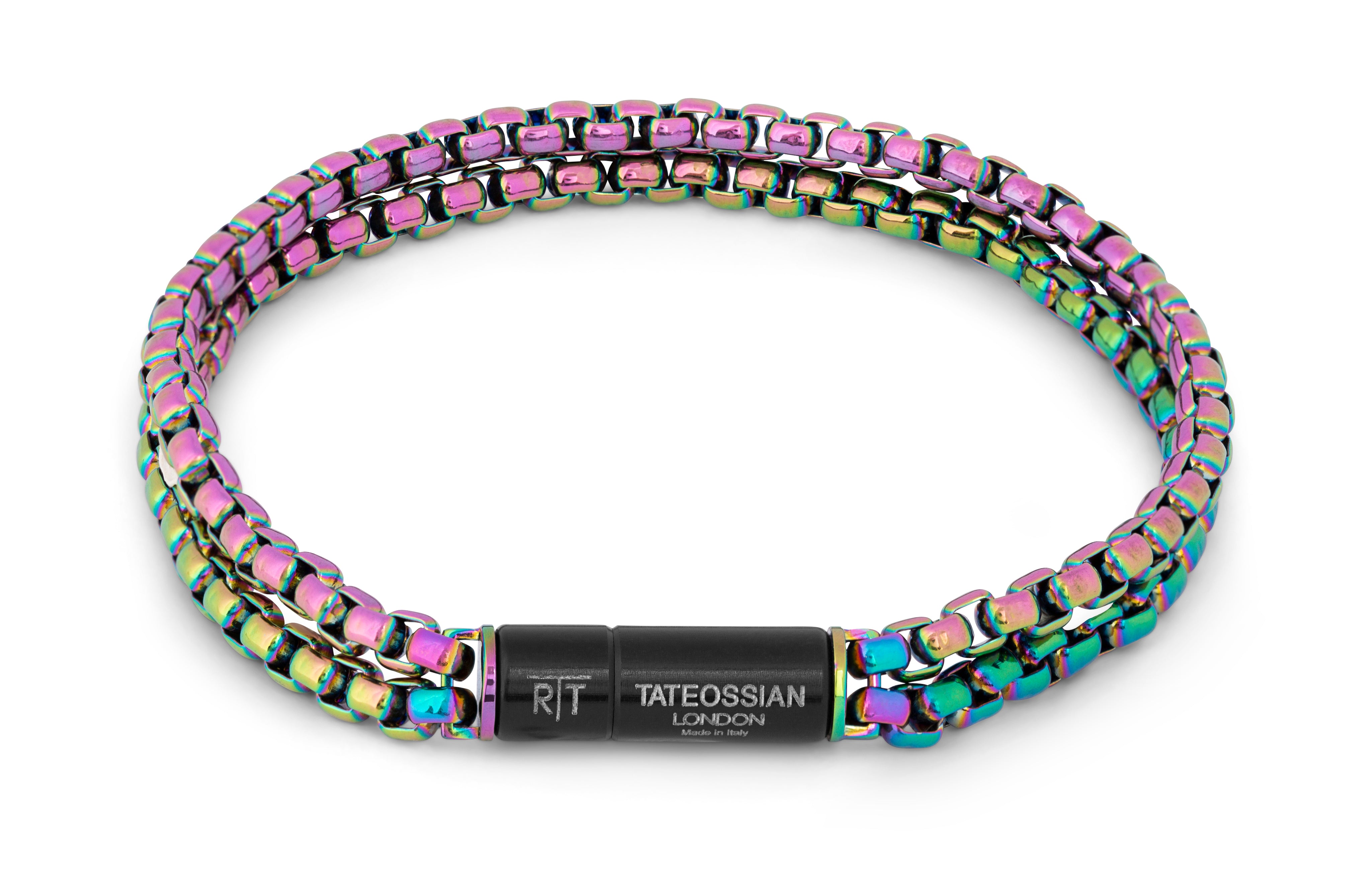 Tateossian Iridescent Plated Stainless Steel Rolo Chain Bracelet (M Size)