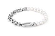 Tateossian Stainless steel Catena Isaac bracelet with white pearls (S Size)