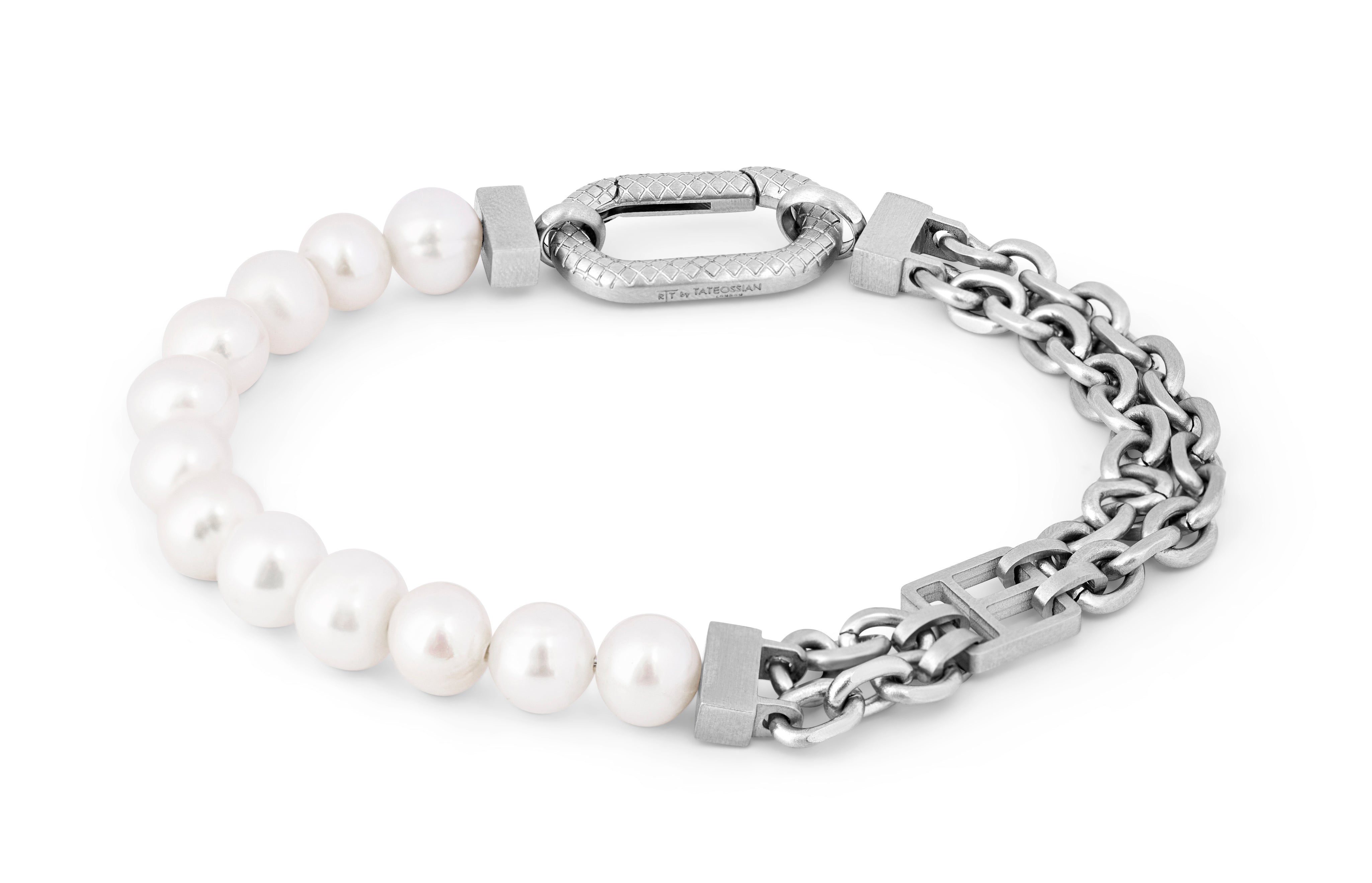 Tateossian Stainless steel Catena Isaac bracelet with white pearls (S Size)