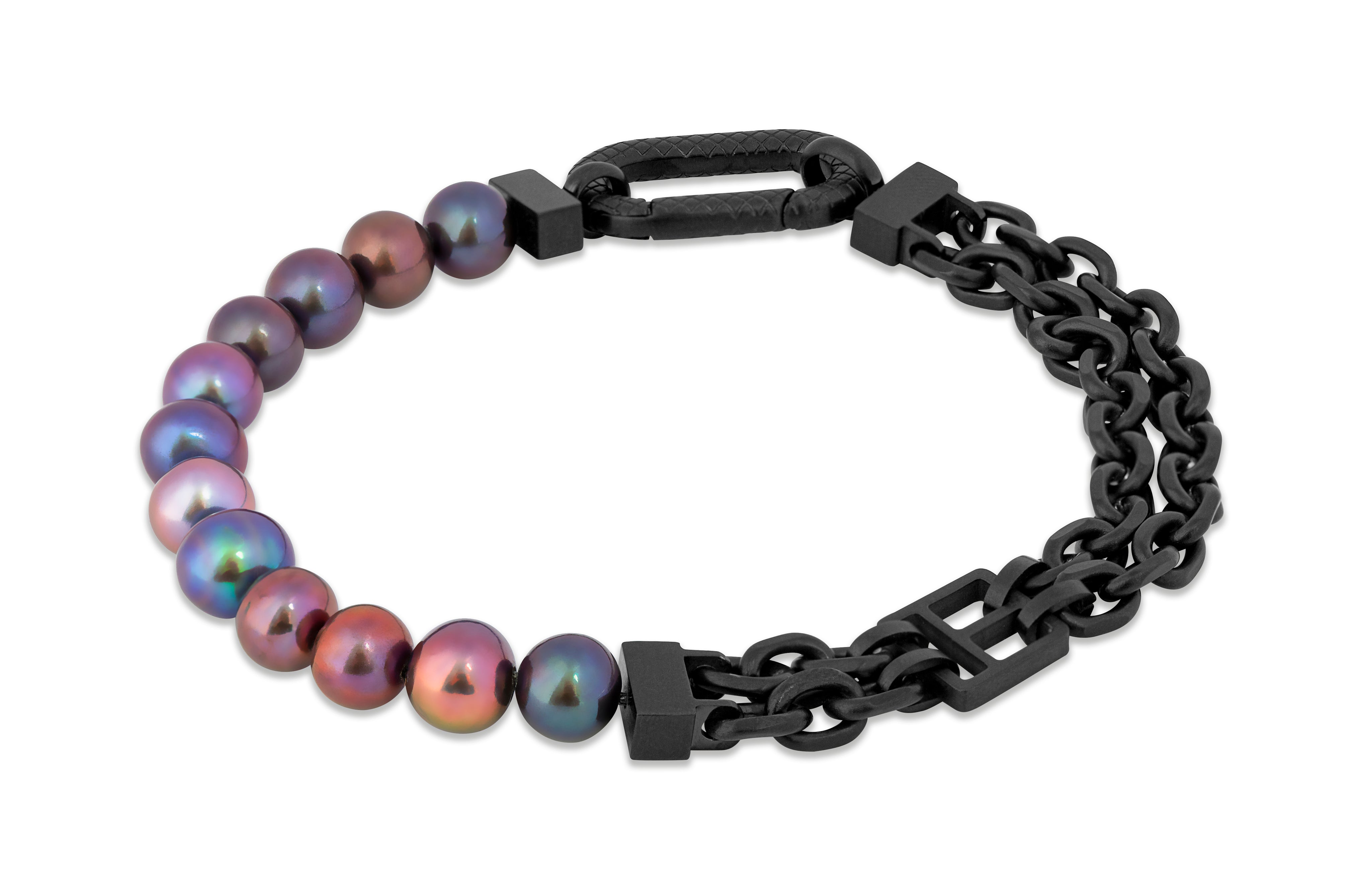 Tateossian Black Pearls IP Plated Stainless Steel Catena Isaac Bracelet (S Size)