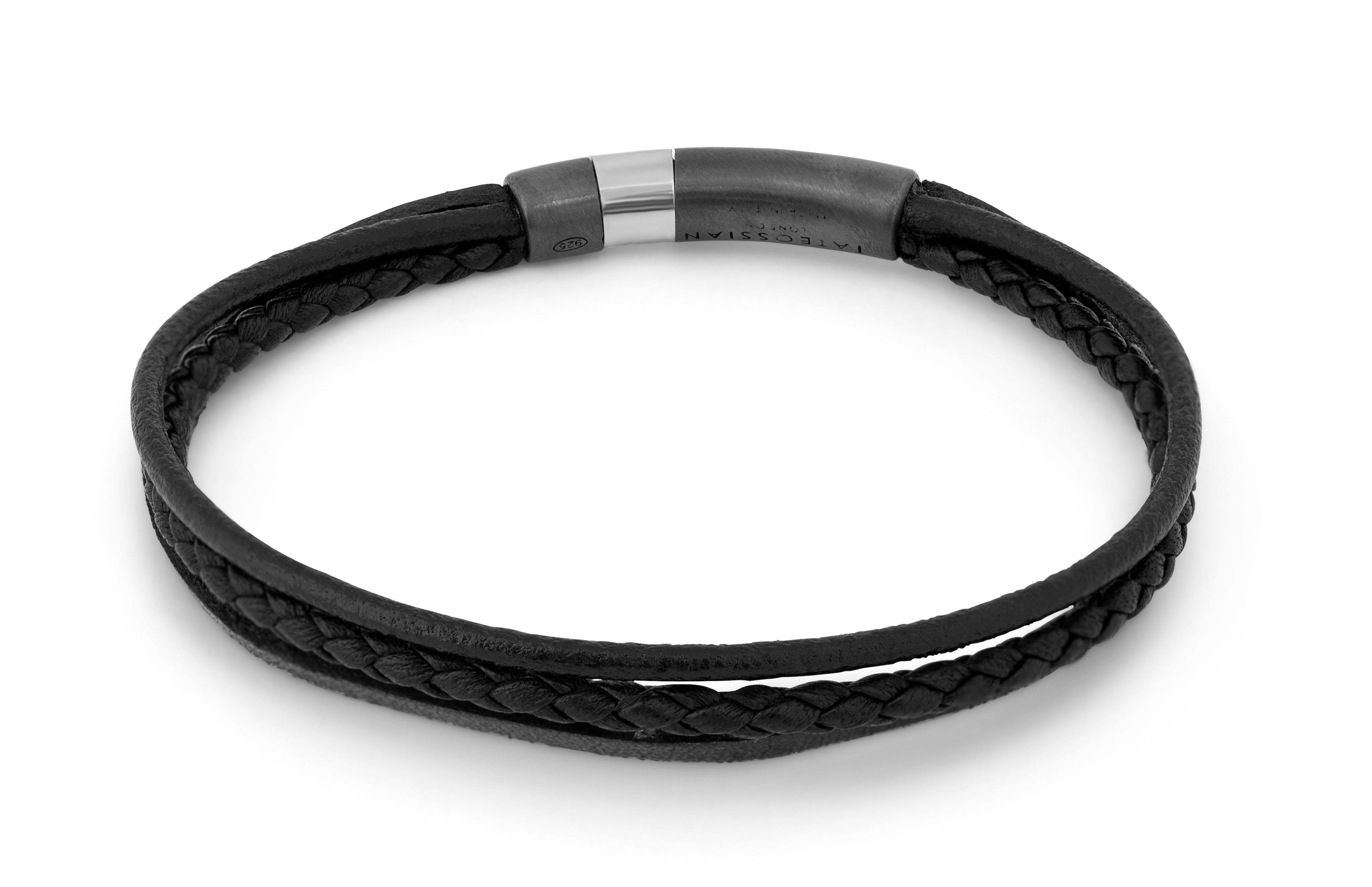 Tateossian Signature Click Multistrand Leather Bracelet in Black (M Size)