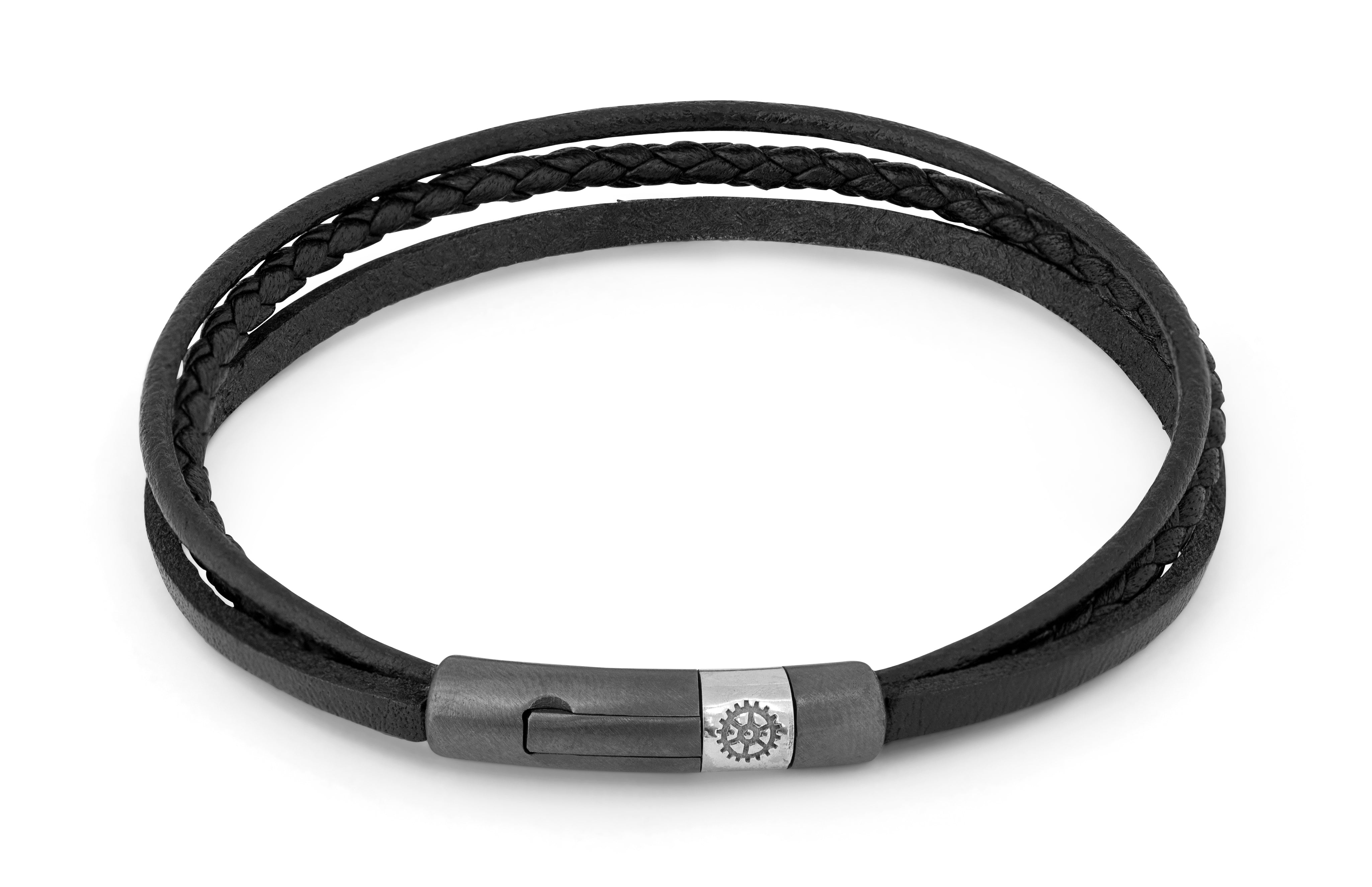 Tateossian Signature Click Multistrand Leather Bracelet in Black (M Size)