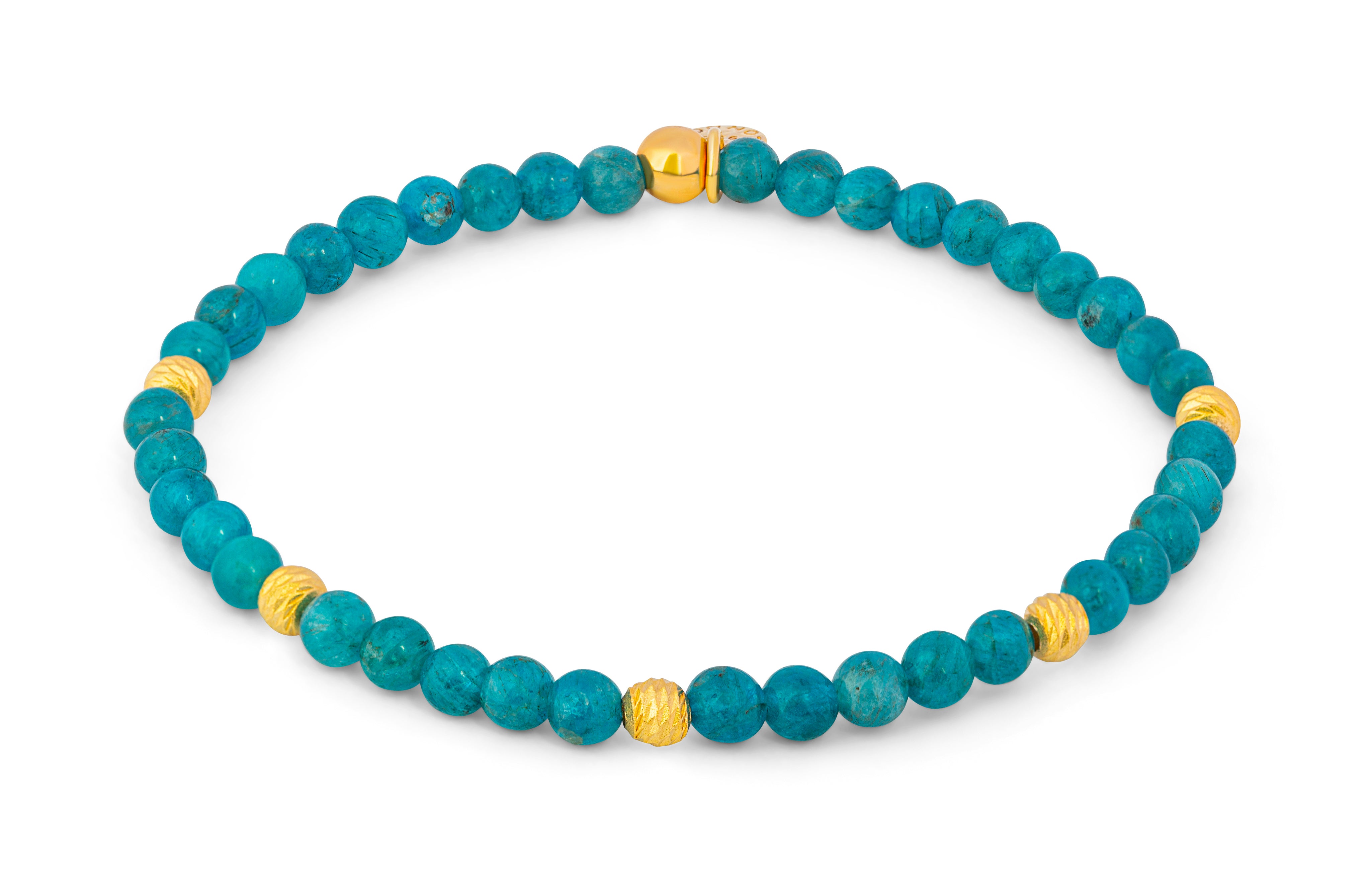 Yellow gold plated sterling silver Graffiato Sennit bead bracelet with apatite