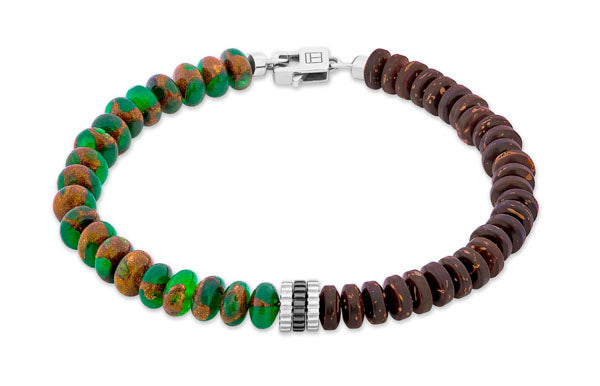 Green Jasper Sterling Silver Nepal Gear Trio Bracelet