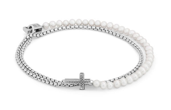 Silver Freshwater Pearl Sterling Silver Double Wrap Ipanema Bracelet