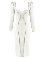 Georgia Hardinge Blaze Dress Ivory jersey rib bodycon fitted midi long sleeve white