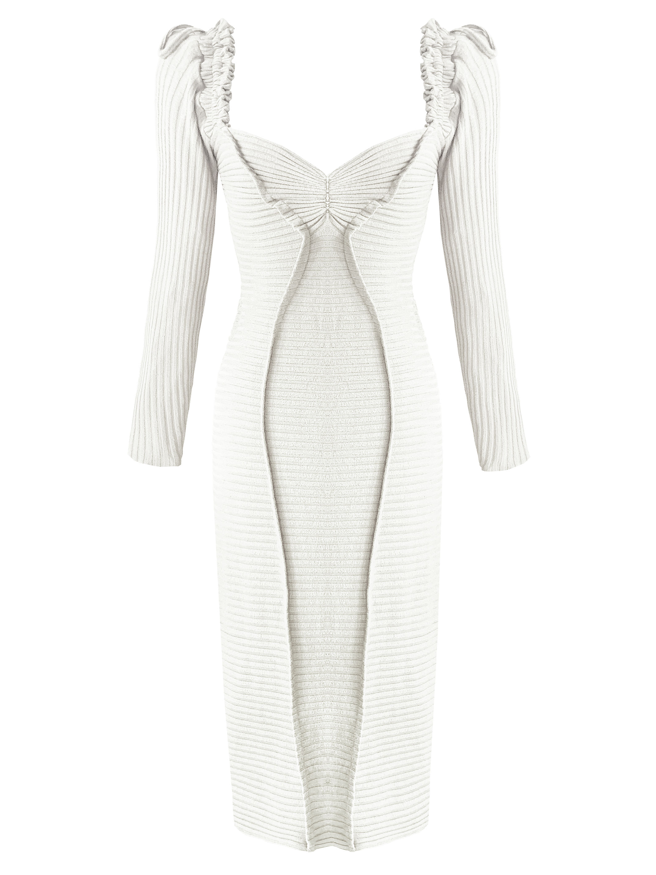 Georgia Hardinge Blaze Dress Ivory jersey rib bodycon fitted midi long sleeve white