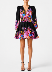 Elliatt Alice Long Sleeve Mini Dress - Black Floral Size S/UK8