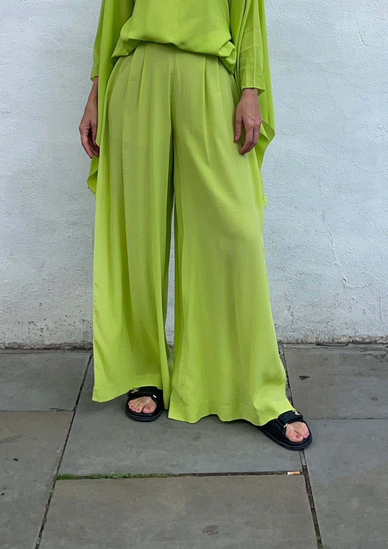 Marc Cain green silk wide leg trousers with splits