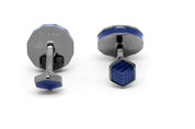 Tateossian Dodecagon Ice Cufflinks in Gunmetal & Navy