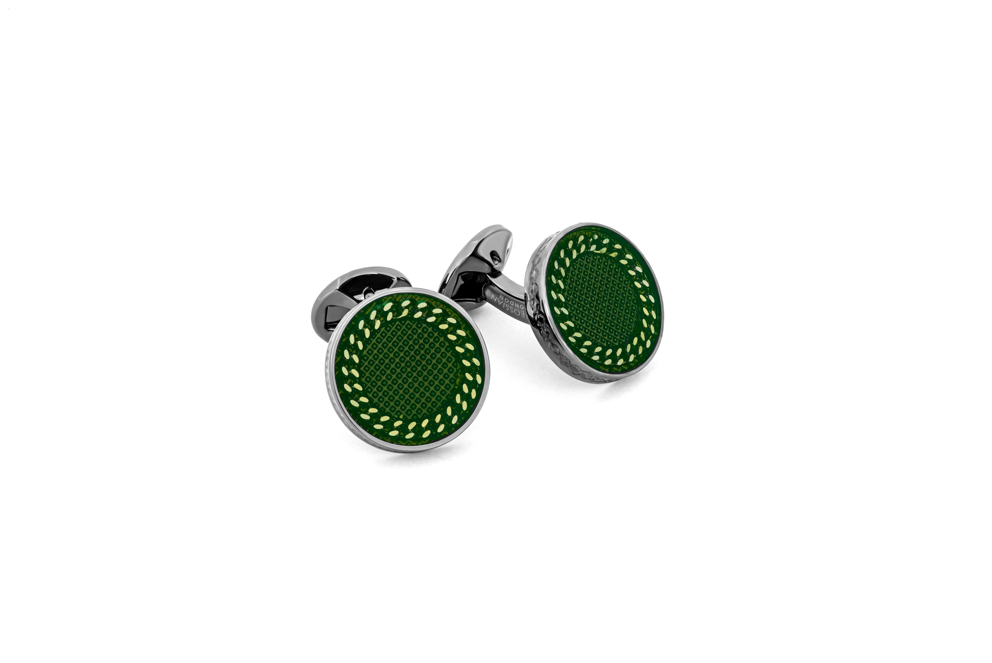 Tateossian Chain Cufflinks in Gunmetal with Green Enamel