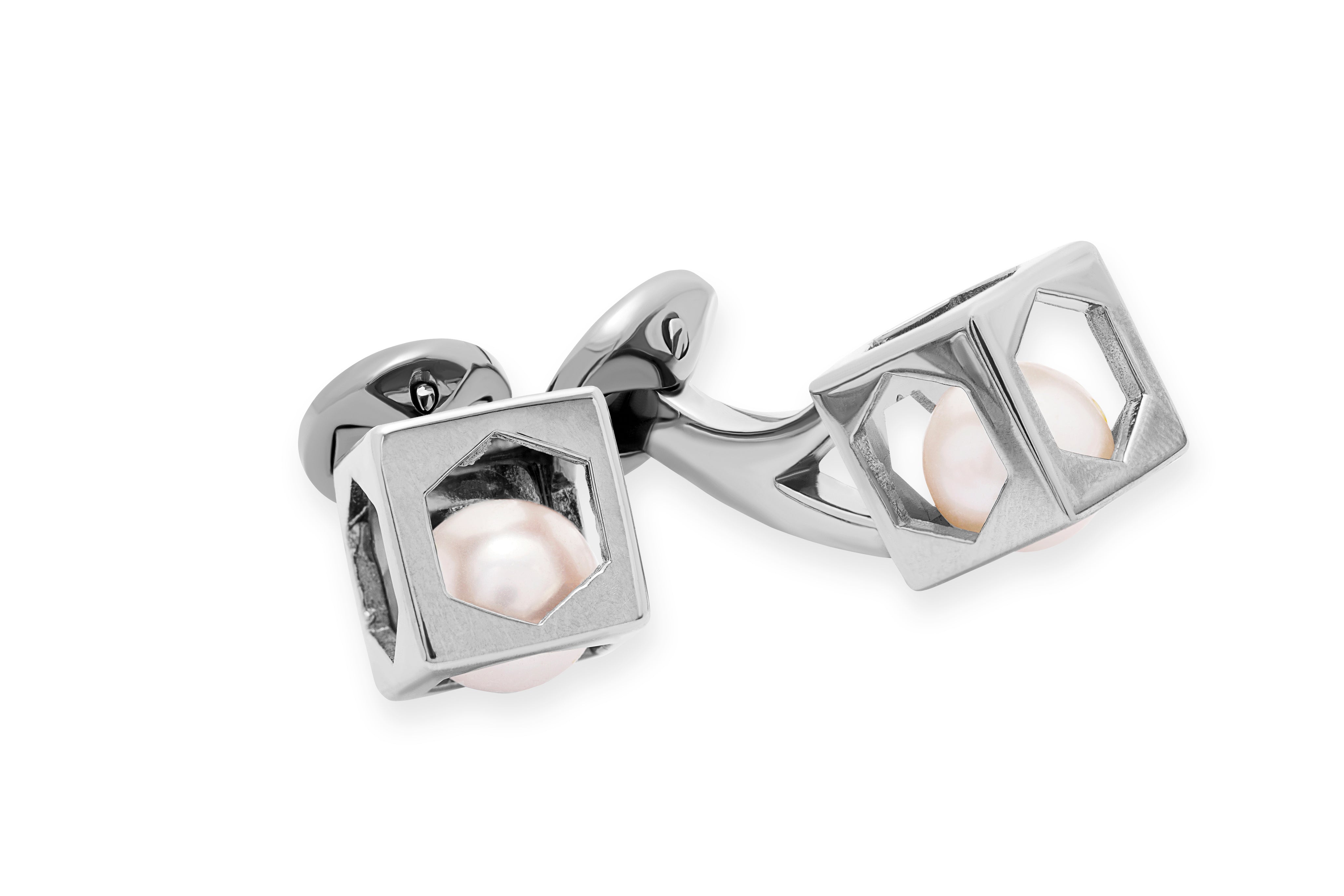 Tateossian Pearl Hex Cube Silver Cufflinks in Rhodium