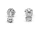 Tateossian Hex Nut and Bold Silver Cufflinks in Rhodium