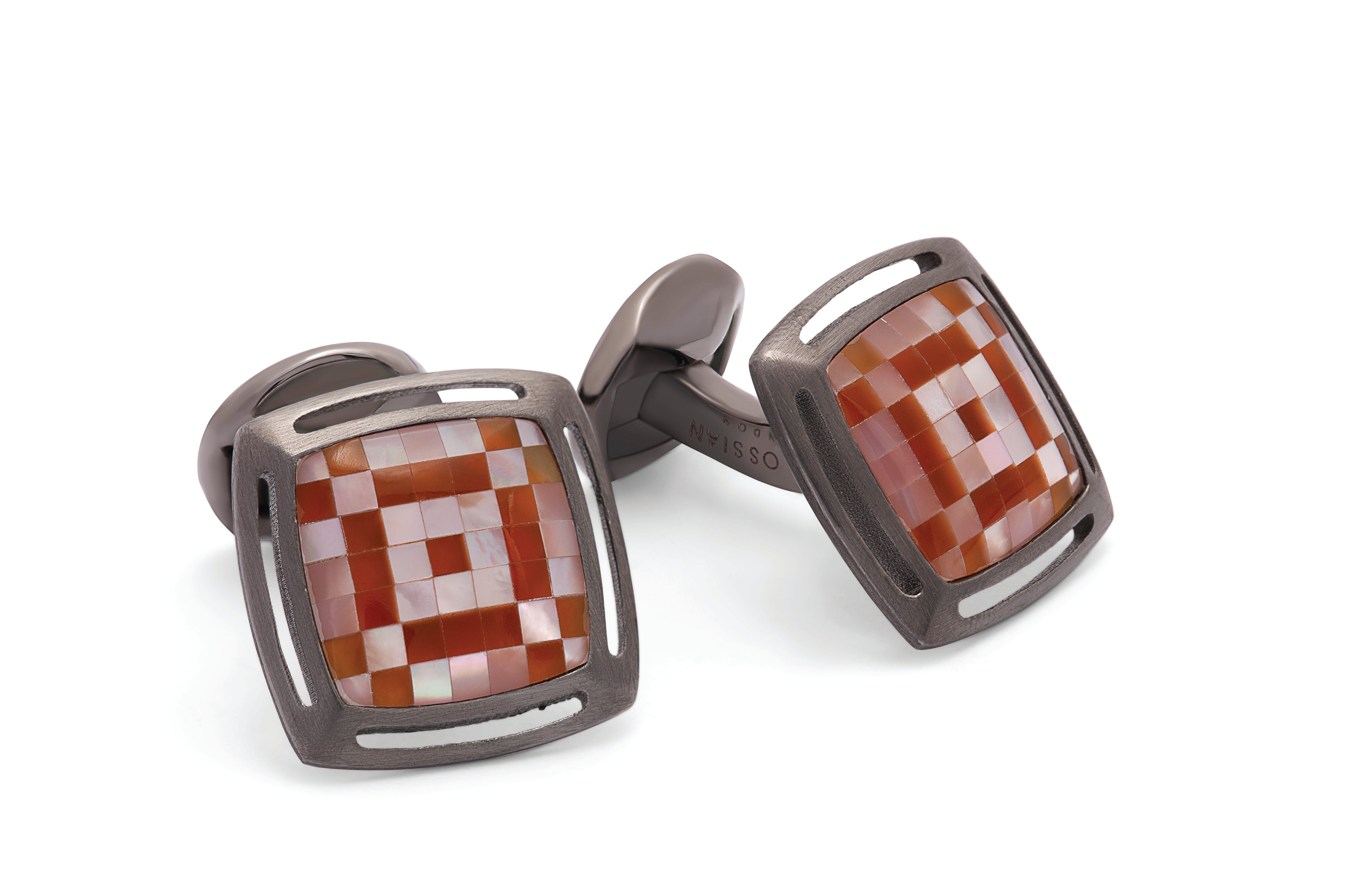 Red Sterling Silver Art Deco Mosaic Cufflinks