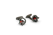 Tateossian Gyroscope Glass Cufflinks in Antique Silver & Red Glass