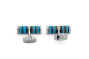 Tateossian Tokyo Rings Cylinder cufflinks with blue enamel and gunmetal finish