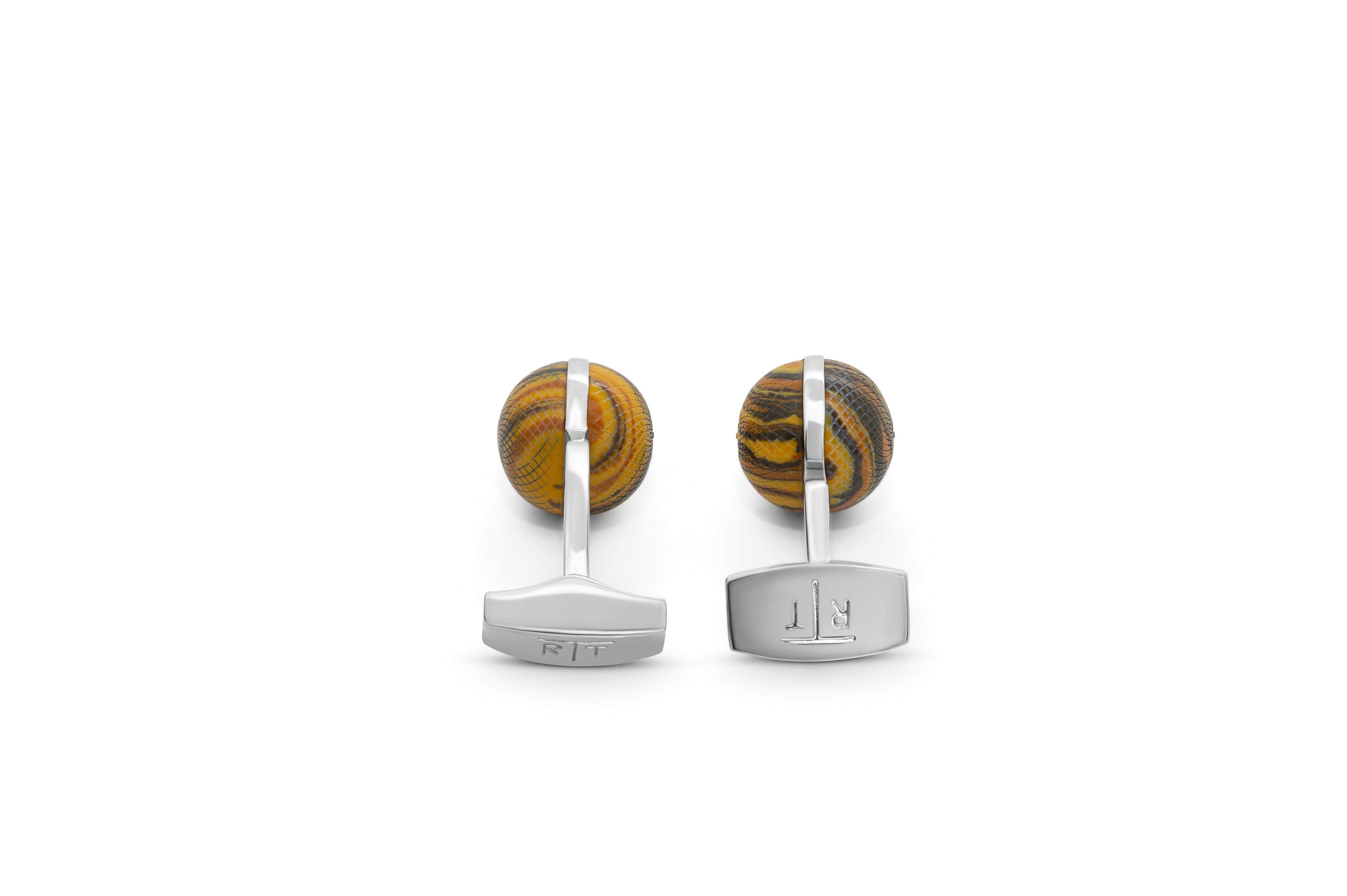 Tateossian Guilloche Sphere cufflinks with tiger eye