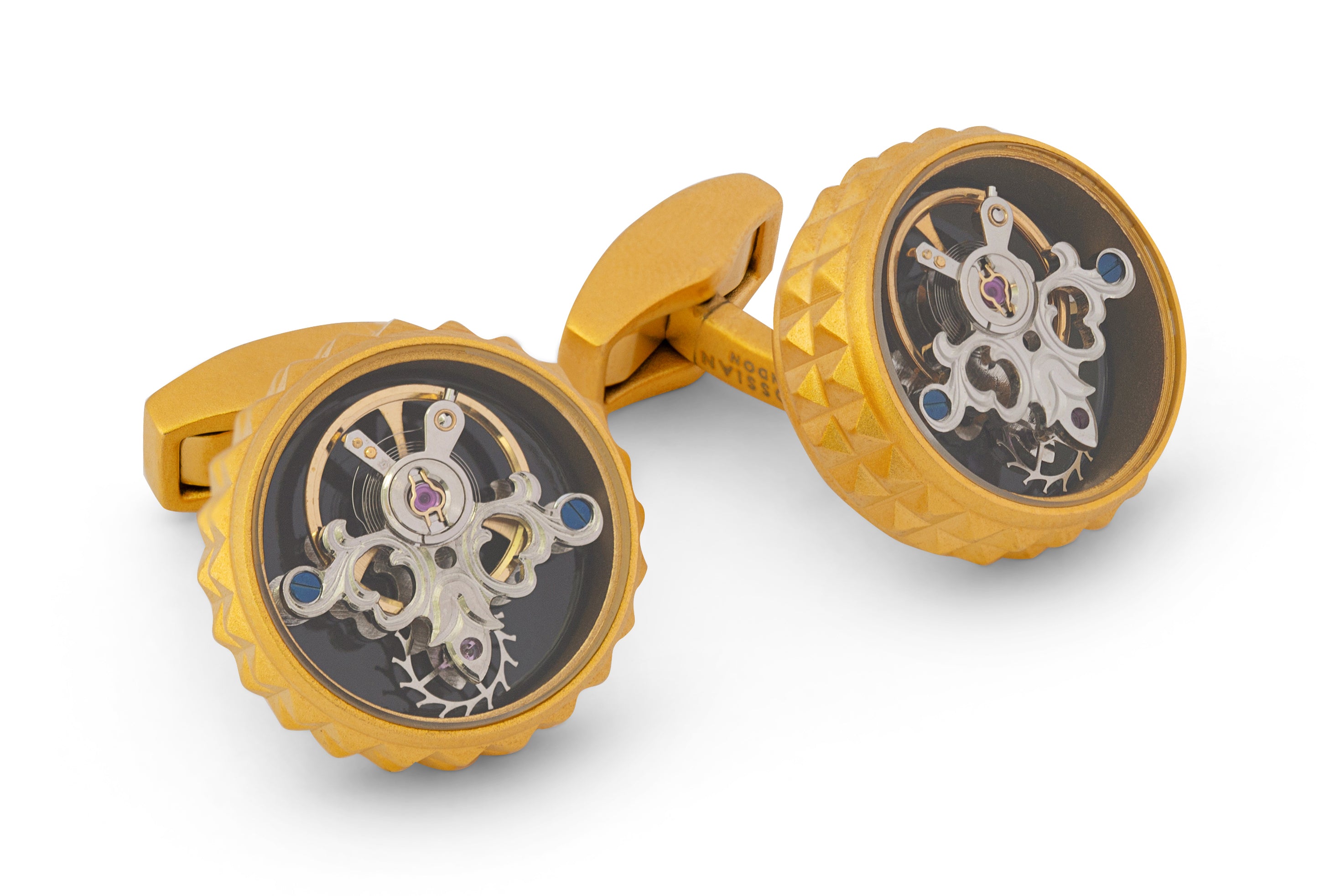 Tateossian Yellow Gold Plated Diamond Giza Tourbillon Cufflinks