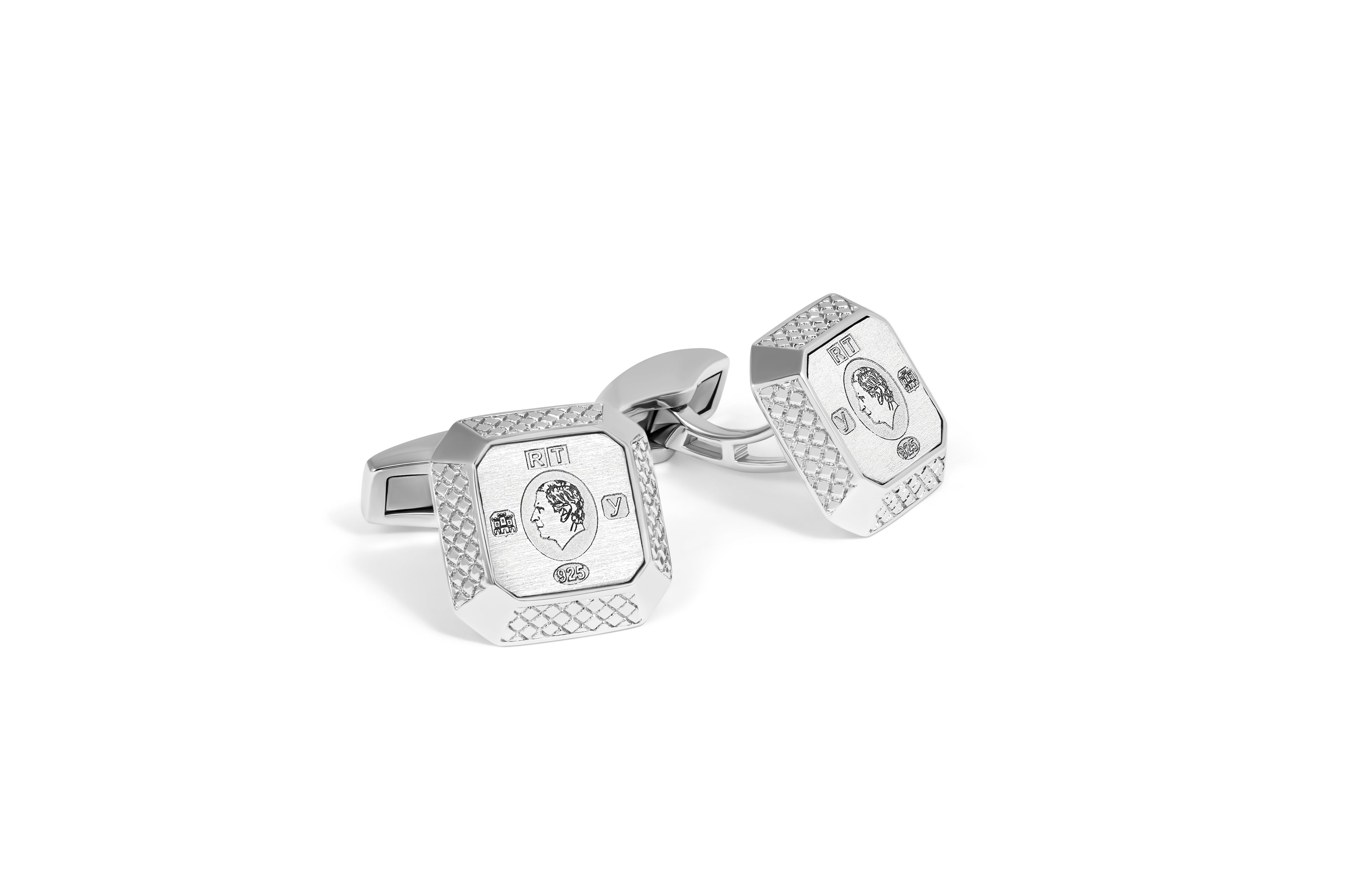 Tateossian Signature Octo Regalia Cufflinks In Rhodium Silver