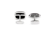 Tateossian Signature Pillow bullet cufflinks with matte onyx in sterling silver