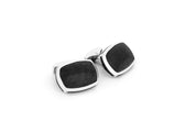 Tateossian Signature Pillow bullet cufflinks with matte onyx in sterling silver