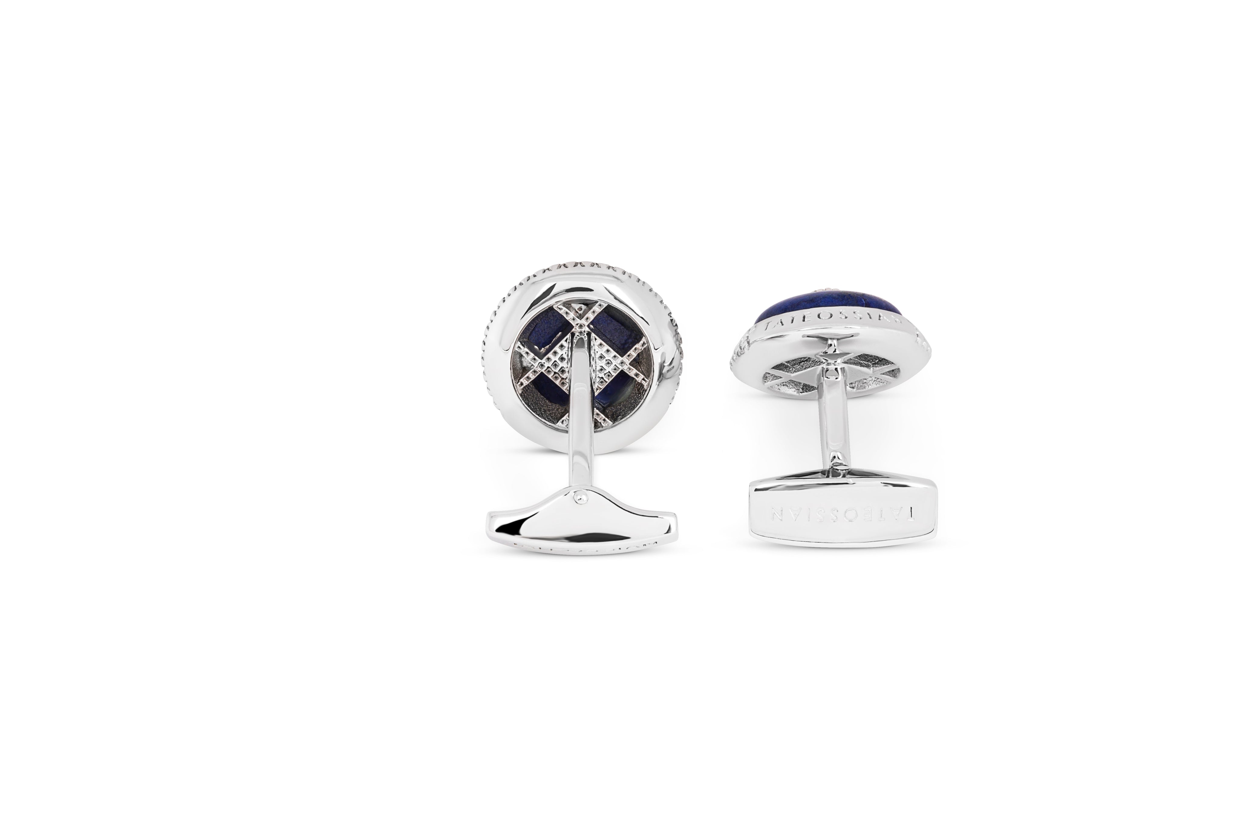 Tateossian Signature Chrysanthemum dome cufflinks with lapis in sterling silver