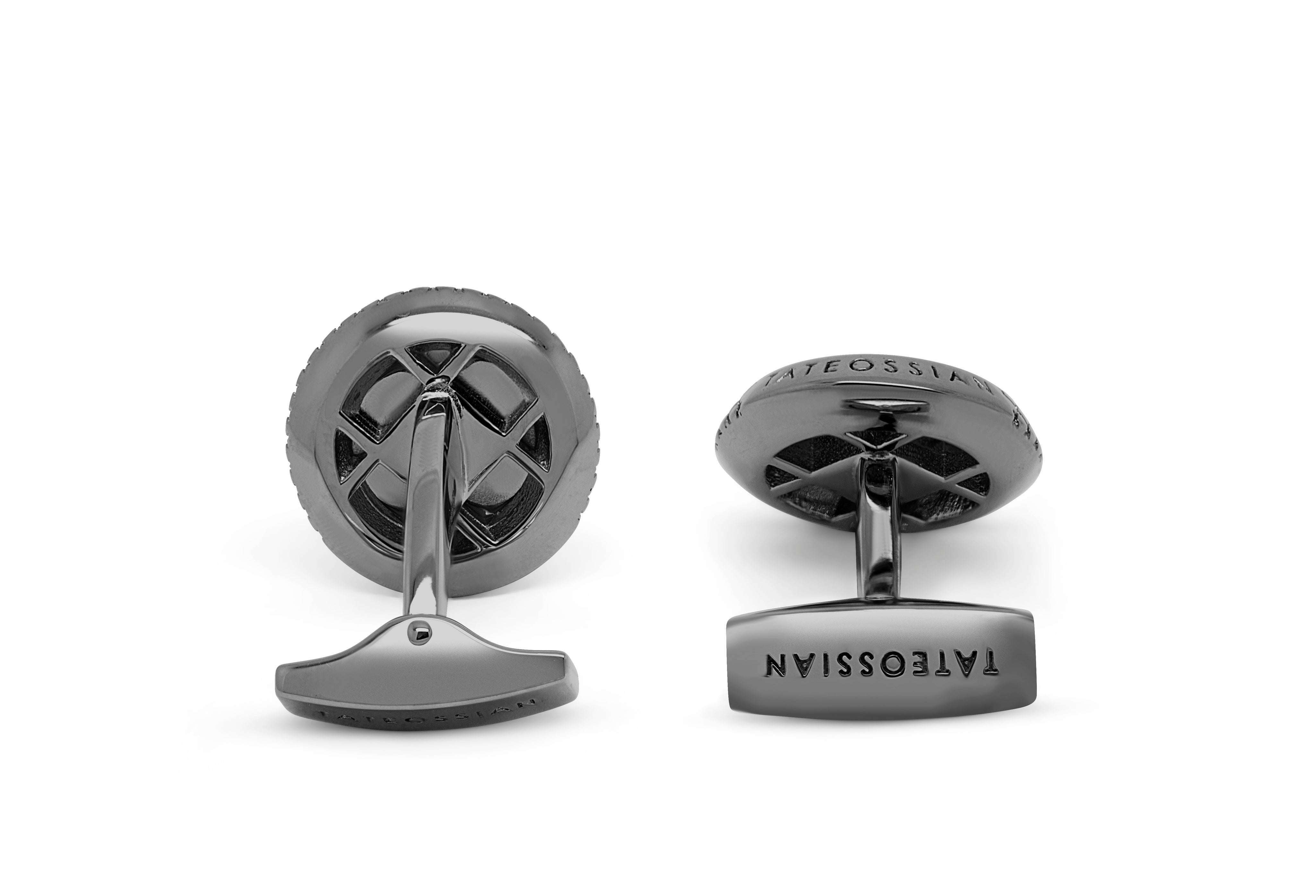 Tateossian Signature Satin Chrysanthemum Silver Cufflinks - Ruthenium Plated