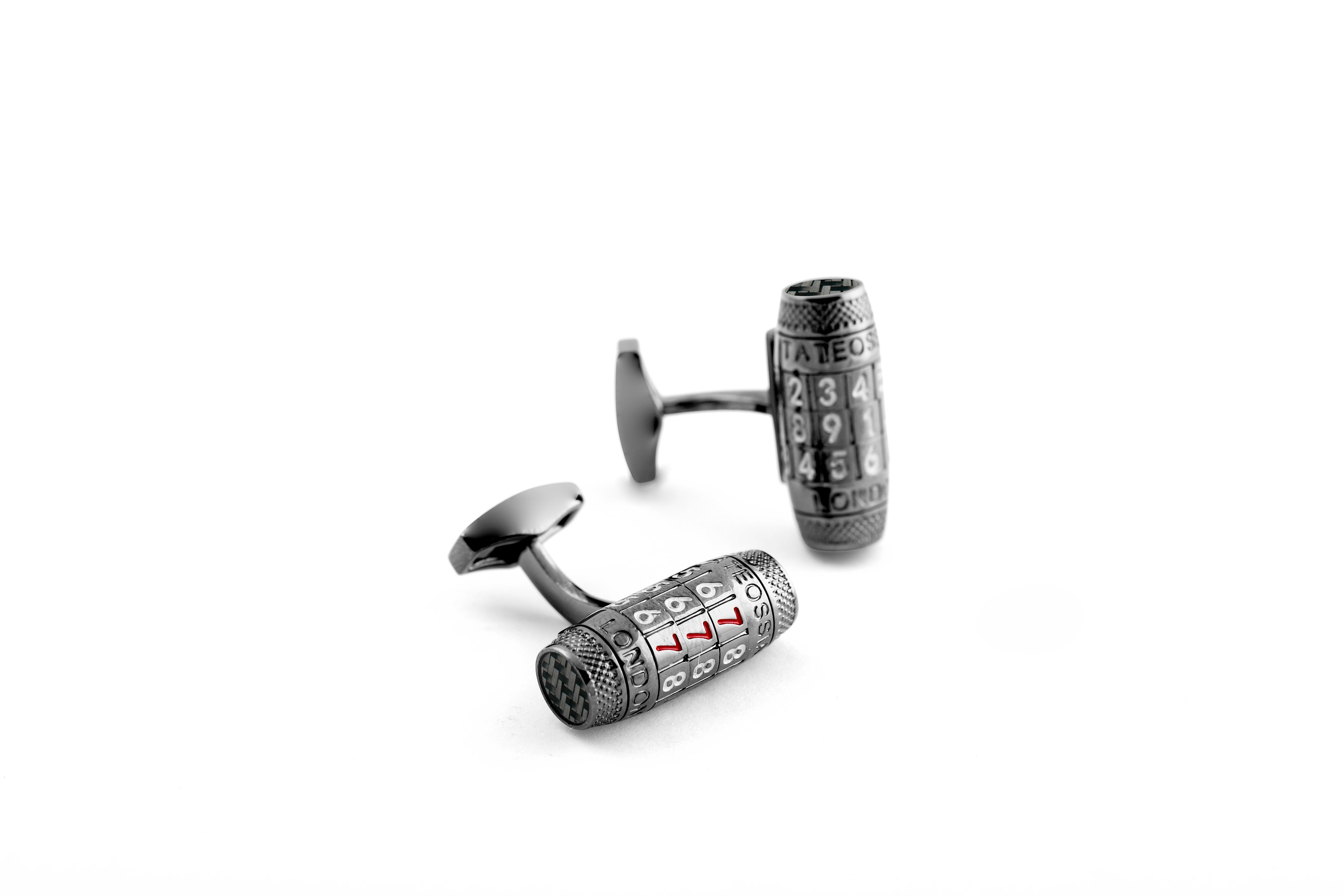 Combination Lock 777 Cufflinks - Gunmetal & Black Carbon Fibre