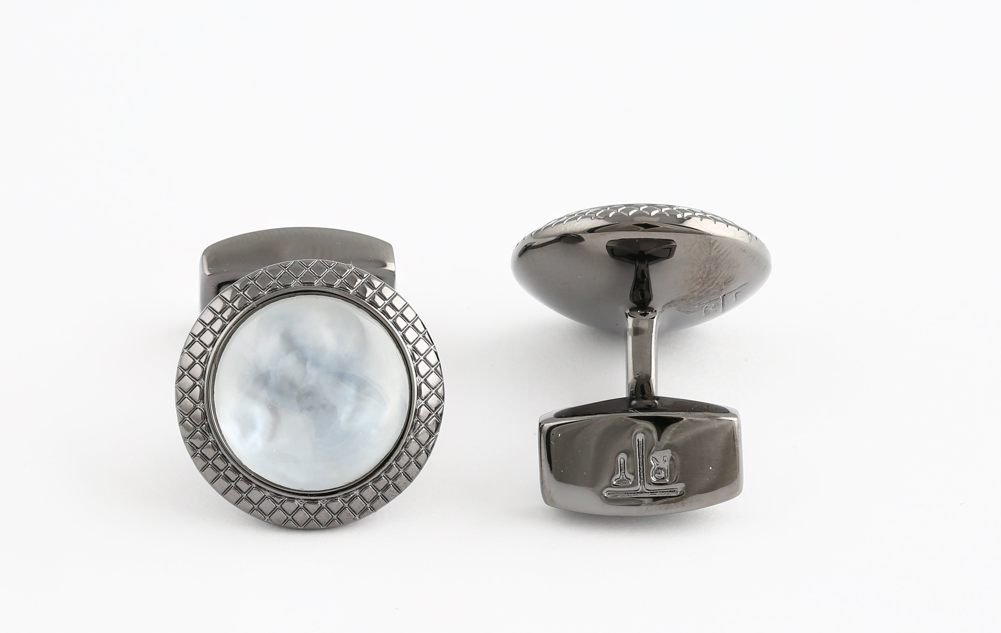 Tateossian Bullseye Cufflinks with White Mother of Pearl and Quartz