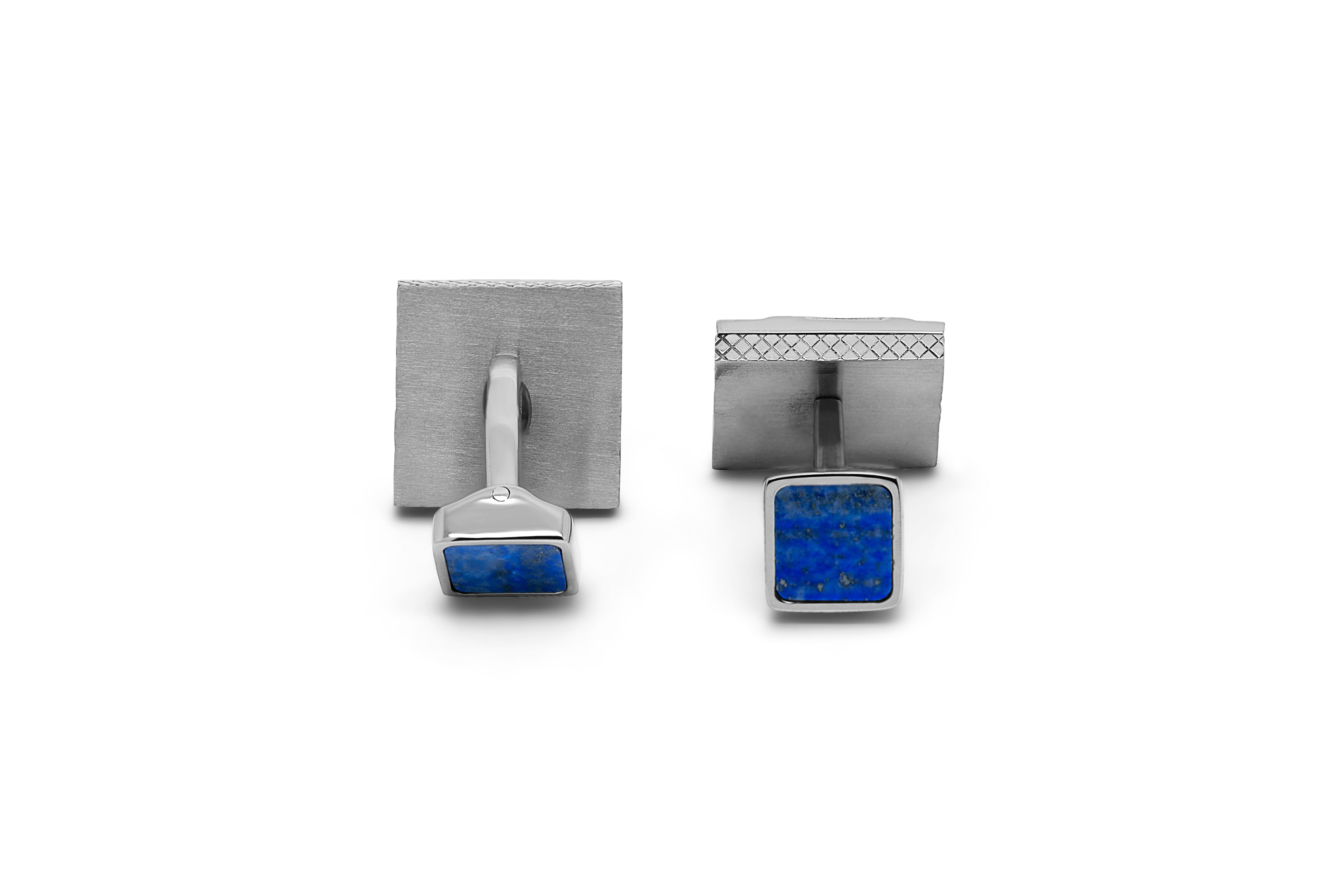 Tateossian Blue Titanium Silver Wave Patterns Graphic Onda Cufflinks