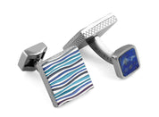 Tateossian Blue Titanium Silver Wave Patterns Graphic Onda Cufflinks