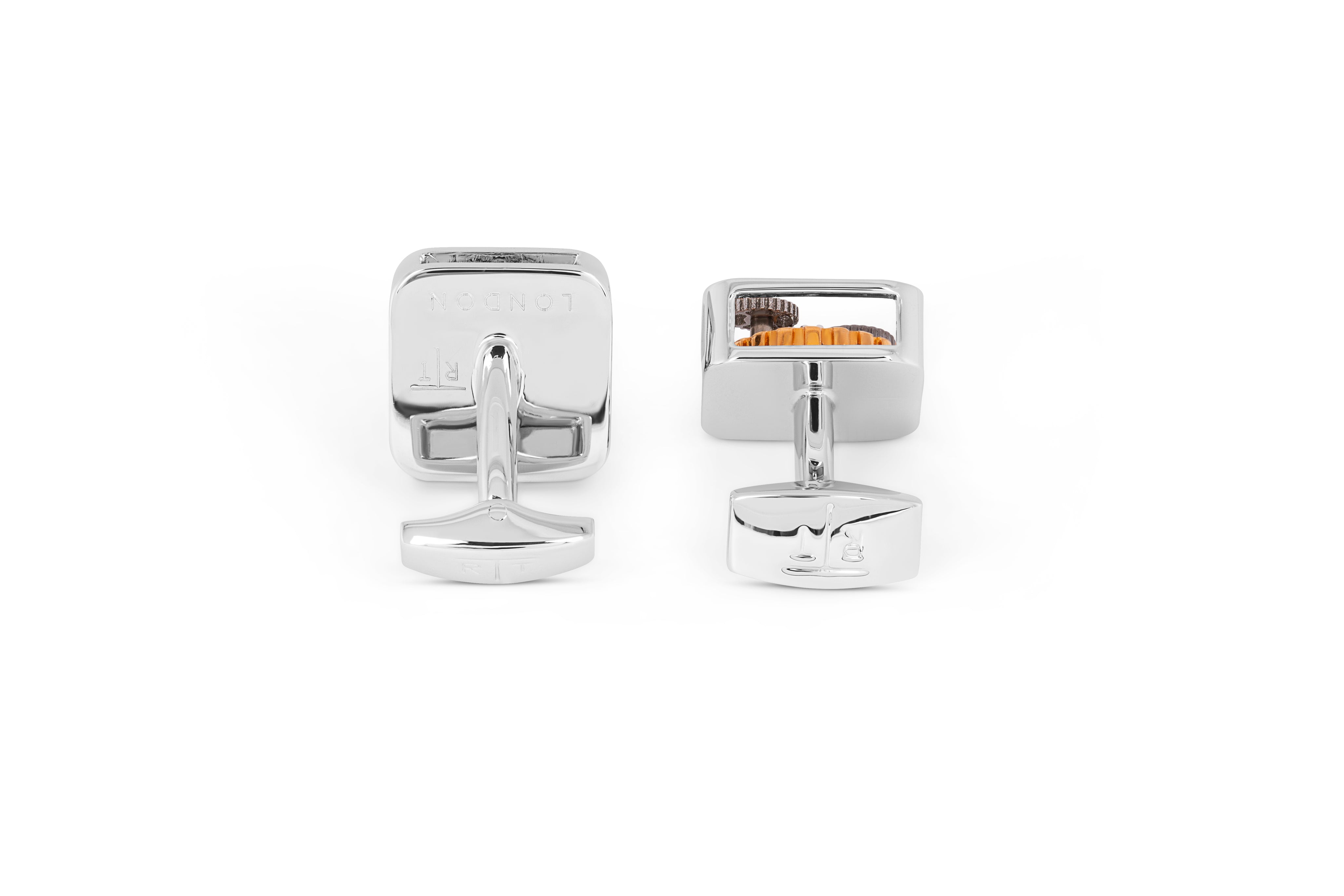 Tateossian Britannia Gear Square Cufflinks in Rhodium