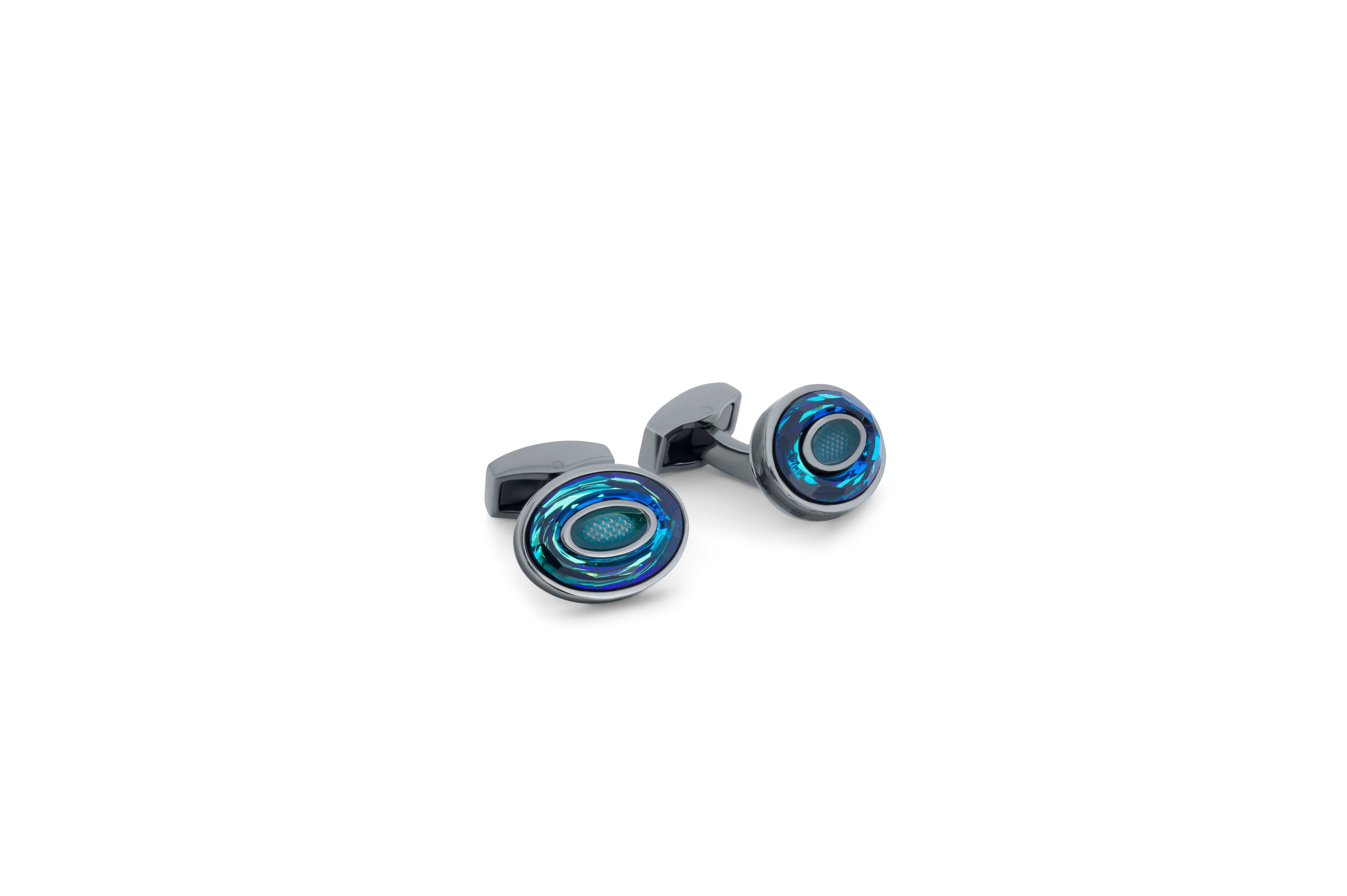 Tateossian Blue Gunmetal Plated Oval SW Cufflinks (Limited Edition)