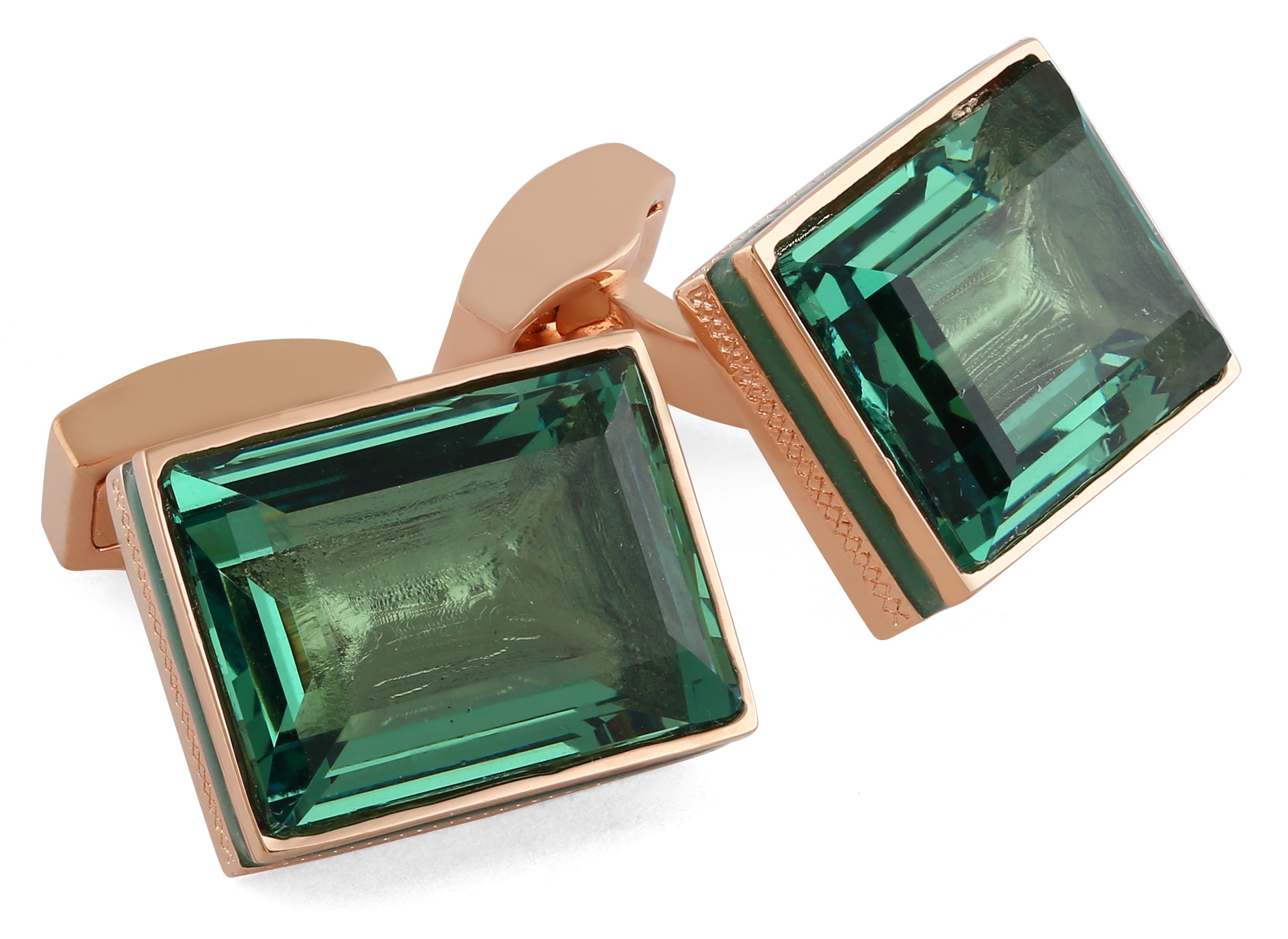 Rectangular Erinite Cufflinks In Green With Rose Gold Plated