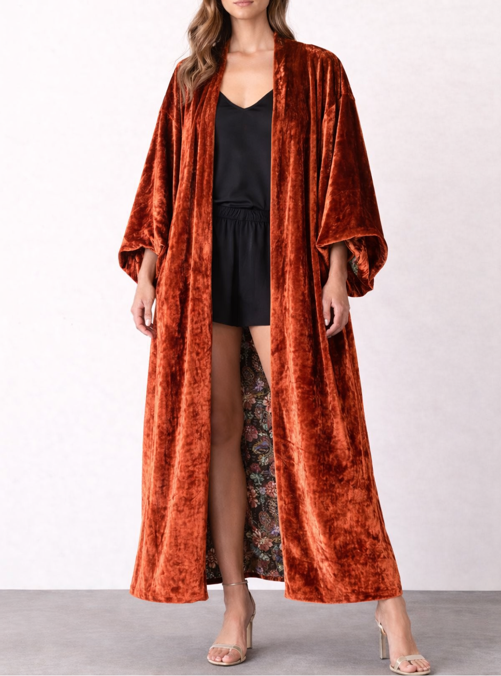 Selfsure Silk Velevet Kaftan - Terracotta