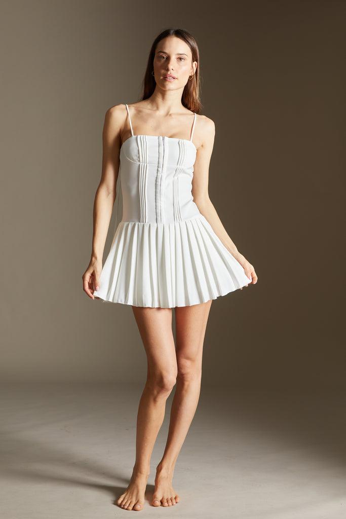 White dress with pleated skirt - SAMPLE SALE LONDON 