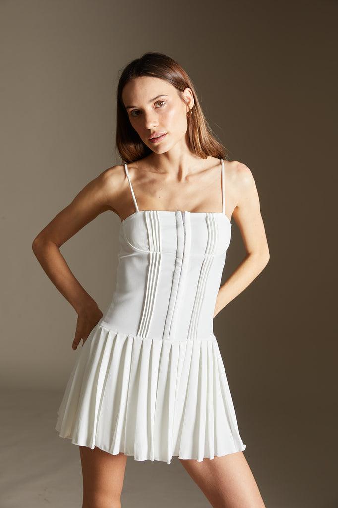 White dress with pleated skirt - SAMPLE SALE LONDON 