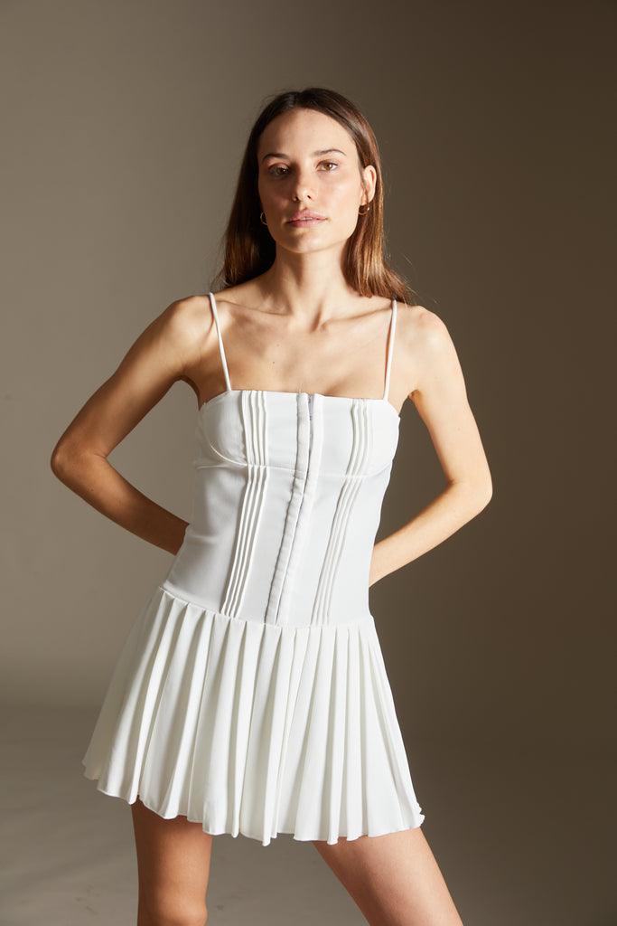 White dress with pleated skirt - SAMPLE SALE LONDON 