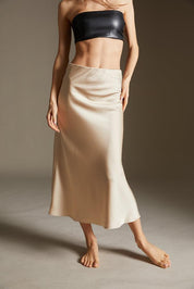 Silky satin waisted long skirt in nude - SAMPLE SALE LONDON 