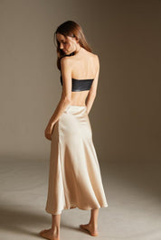 Silky satin waisted long skirt in nude - SAMPLE SALE LONDON 