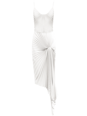 Georgia Hardinge Dazed Dress Ivory cocktailsustainable georgette pleated recycled asymmetric strappy midi white bridal wedding guest bride