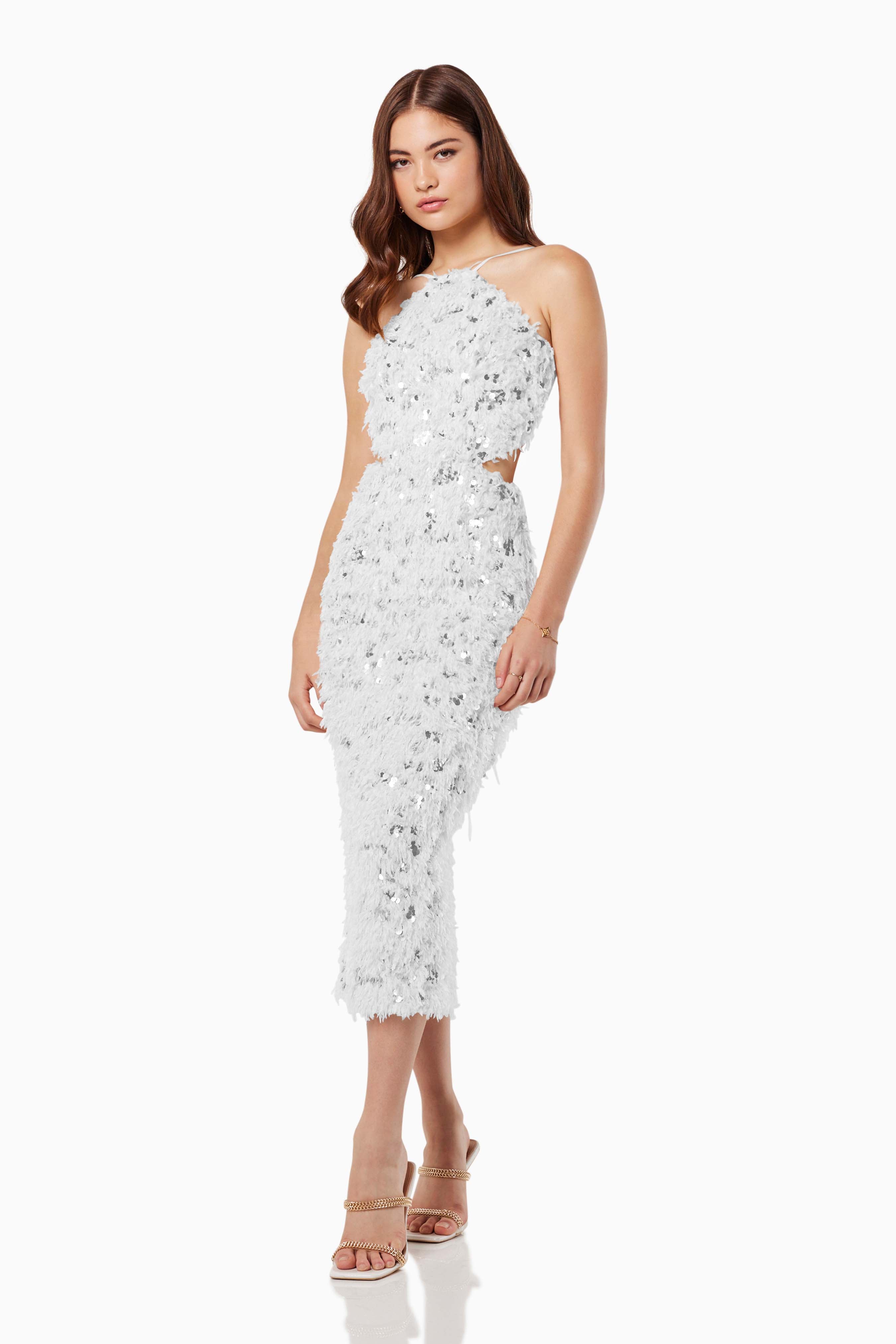 Elliatt Midi Dress - White Silver