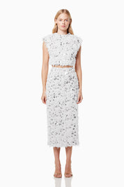 Elliatt Midi Skirt - White Silver Size M/UK10