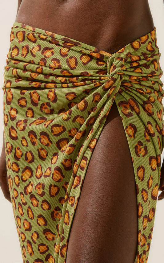 Agua de coco Polka Dot Leopard Midi Skirt With A Knot , S