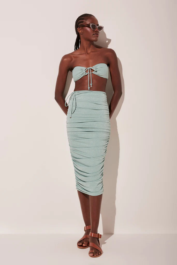 Agua de coco CELESTE RUCHED MIDI SKIRT WITH TIES